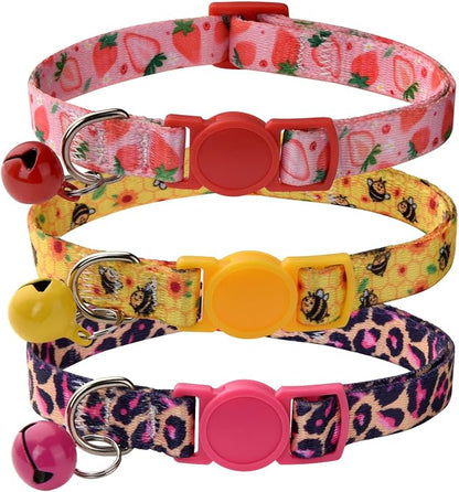 Cat Collar Breakaway with Bells, 3 Pack Girl Boy Pet Cat Collar with Bohemia by MarukoPet