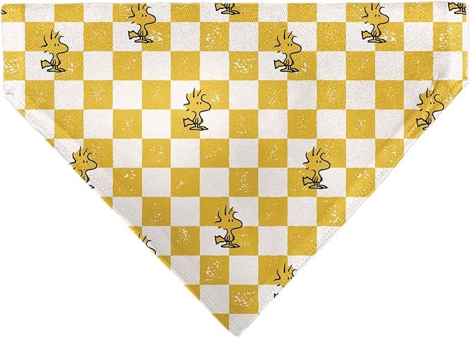Peanuts Pet Bandana Peanuts Woodstock Pose Checker Yellow White Slip On Collar by Buckle-Down