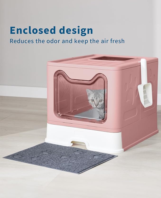 Cat Litter Box with Litter Mat and Scoop, Large Covered Litter Box with Lid - Image 7