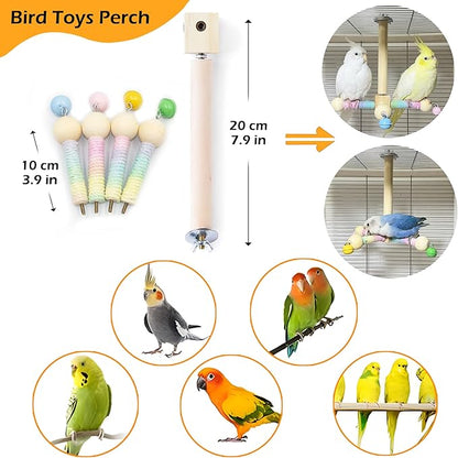 Bird Stand Perch Toy with Bells, Interactive Spinning Parakeet Toys, Wooden - Image 5