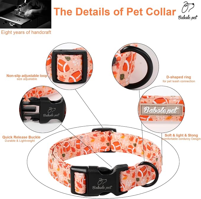 Fall Dog Collar, Cute Football Pattern Puppy Collar - Image 4