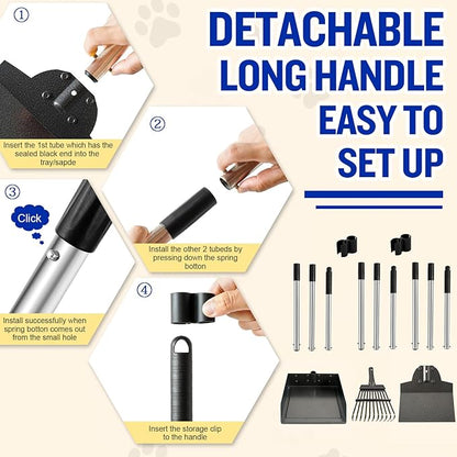 Dog Pooper Scooper, Tray Rake and Spade 3 Pack Poop Scoop Adjustable Long - Image 6
