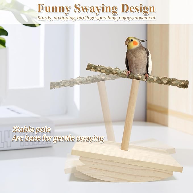 Natural Wood Bird Perch Stand, Rocking Perch - Image 3