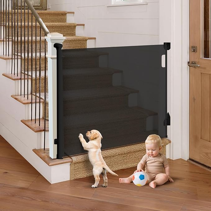 Retractable Baby Gate for Stairs, Automatic Tension, One-Hand Operation by Unknown