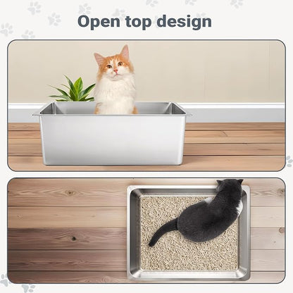 Kirecoo Stainless Steel Litter Box, Large Low Entry Metal Cat Pan Box, Indoor - Image 5