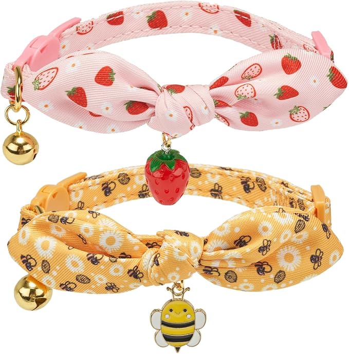 Bowtie Cat Collar with Bell 2 Pack Stylish Breakaway Kitten Collars with by YUDOTE