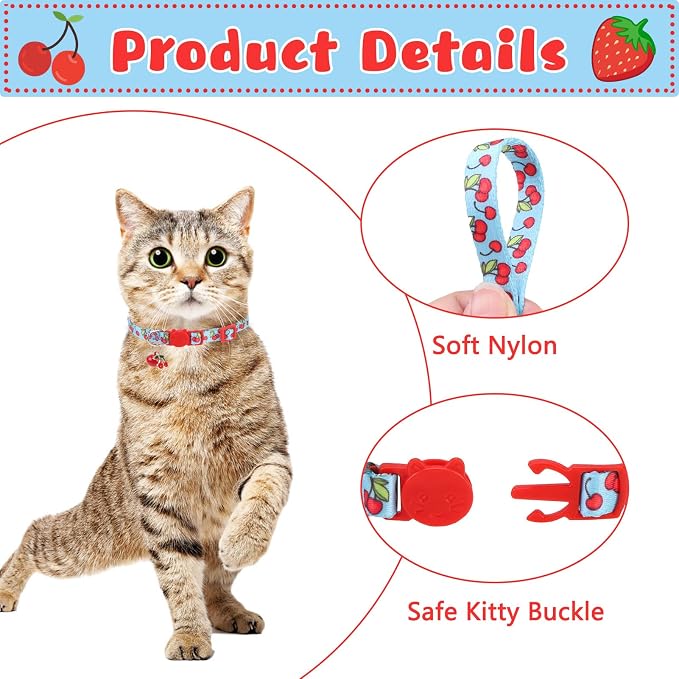 Breakaway Cat Collars with Bell & Cute Pendants, 3 Pack Safety Buckle Kitten - Image 4