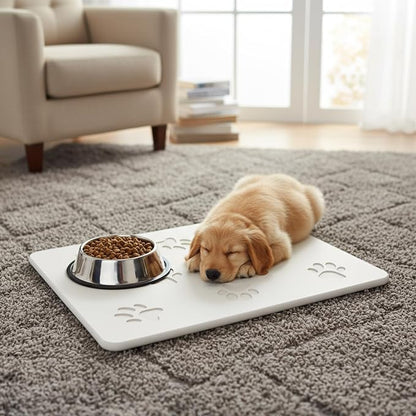 White Diatomaceous Earth Dog Bowl Mat | Non-Slip Pet Food & Water Mat | Square - Image 5