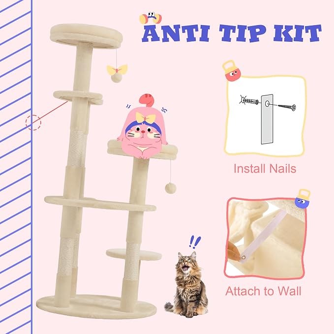 Allewie 55.5 in Cat Tree for Indoor Kitties/Soft Plush Perches/Multi-Level Cat - Image 8