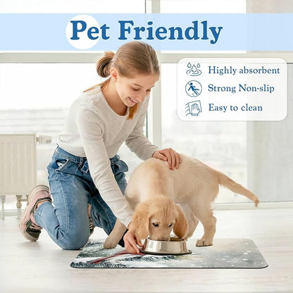 Cardinal Bird Dog Food Mat–Chirstmas Snow Absorbent Quick Dry Feeding Placemat - Image 6