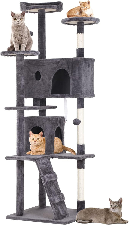 BestPet | 70" Cat Tree Tower | Light Gray | Sturdy, Hanging Cat Toys, by BestPet