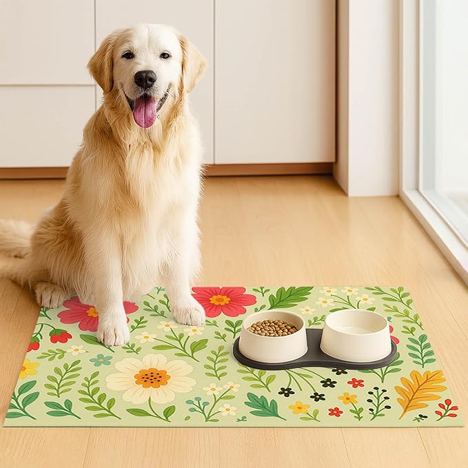 Absorbent Pet Feeding Mat Floral Design - Image 3