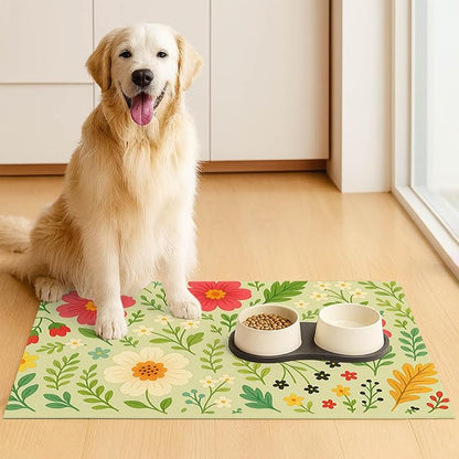 Absorbent Pet Feeding Mat Floral Design - Image 3