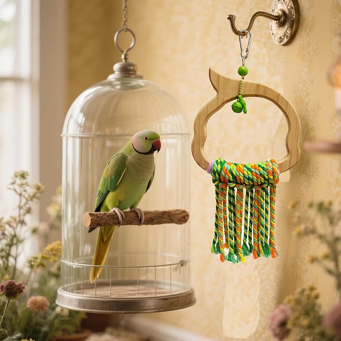 Bird Swing for Parrots – Extra Strong Natural Wood and Rope Hanging Toy for - Image 3