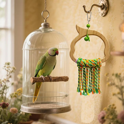 Bird Swing for Parrots – Extra Strong Natural Wood and Rope Hanging Toy for - Image 3