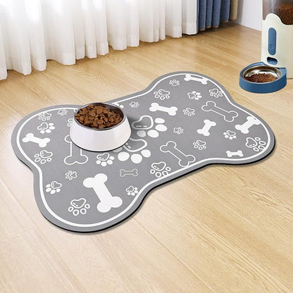 Dog Cat Food Mat, Rapid Absorbent Pet Feeding Mat, Bone Shaped Dog Placemat by VoanosHome
