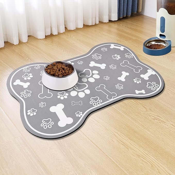 Dog Cat Food Mat, Rapid Absorbent Pet Feeding Placemat, Bone Shaped by VoanosHome