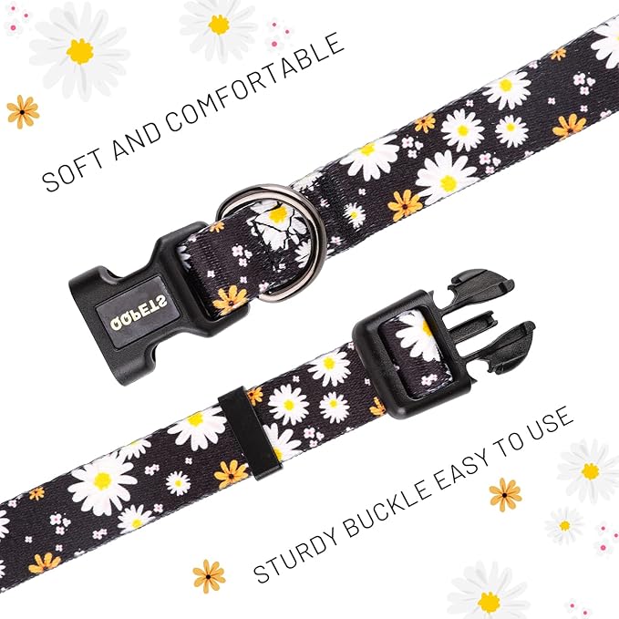 QQPETS Adjustable Soft Dog Collar: Print Flower Pink Multicolor Cute Patterns - Image 3