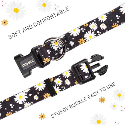 QQPETS Adjustable Soft Dog Collar: Print Flower Pink Multicolor Cute Patterns - Image 3