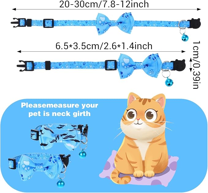 2 Pack Kitten Collar with Bell Breakaway Cat Collars with Removable Bow Tie - Image 2