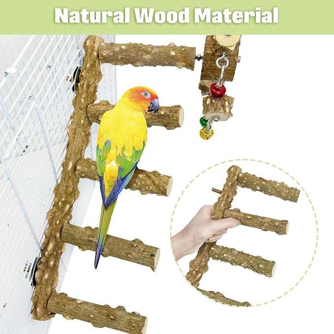 BNOSDM Natural Wood Bird Ladder Perch - Image 6