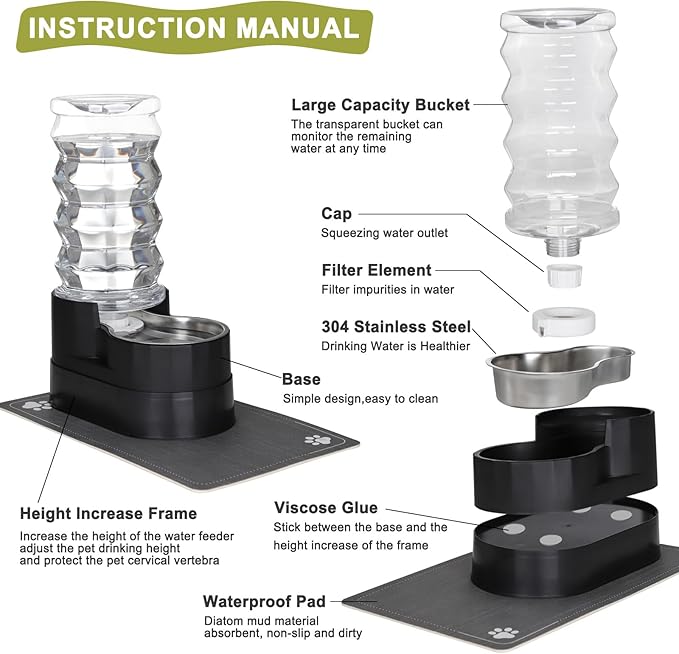 RIZZARI Large Water Dispenser for Dogs: 8L Black Raised Gravity Auto-Refill - Image 3