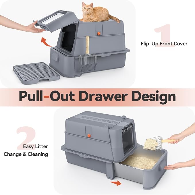 Enclosed Stainless Steel Cat Litter Box - Image 2