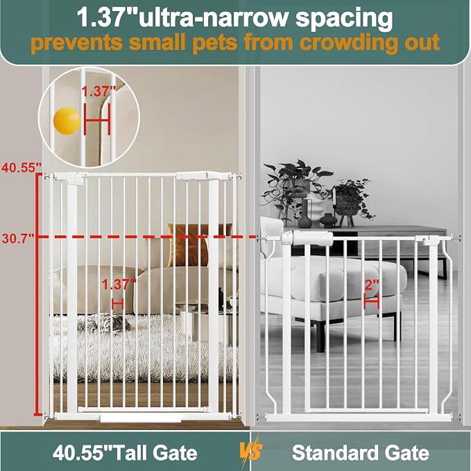 40.55" Tall, 45.86-53.74 Inch Wide, 1.37" Ultra Narrow Spacing Dog Pet Baby - Image 2