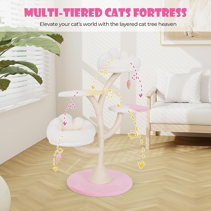 Tangkula 48.5 Inch Cute Cat Tree, 2 Padded Perches, 2 Platforms, Ice - Image 8