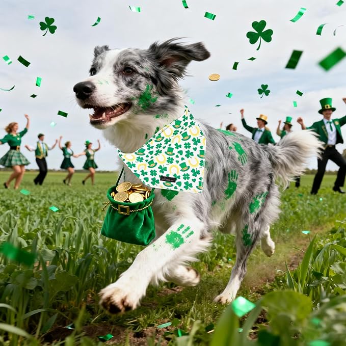 ARING PET St Patrick's Day Dog Bandana, Cute Green Shamrocks Pet Bandanas Scarf - Image 2