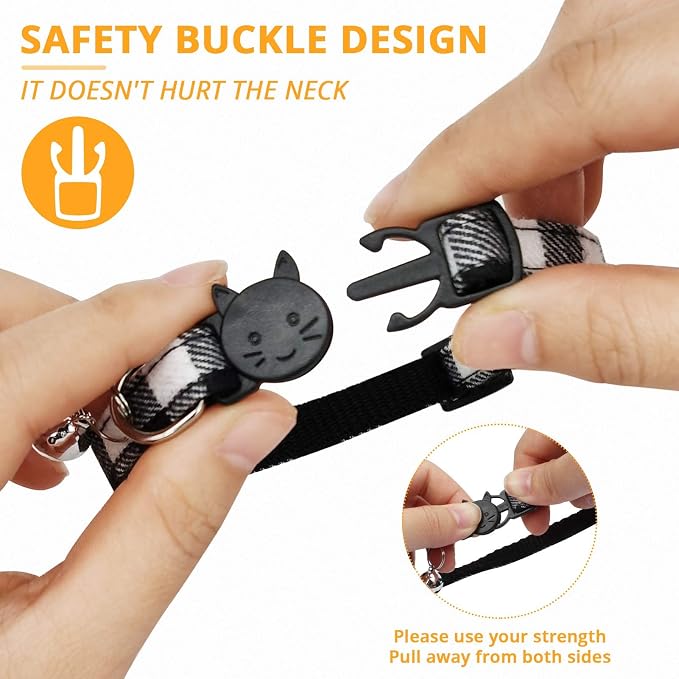 MJIYA Cat Collar with Bell, Breakaway Grid Collar with Plastic Buckle, Light - Image 3