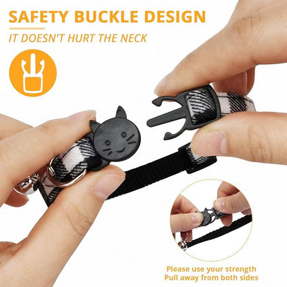 MJIYA Cat Collar with Bell, Breakaway Grid Collar with Plastic Buckle, Light - Image 3