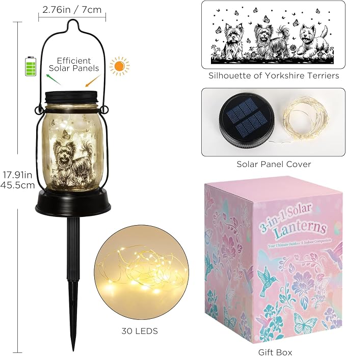 Yorkie Dog Gifts for Women/Men Yorkshire Terrier Solar Lanterns Mom Birthday - Image 7