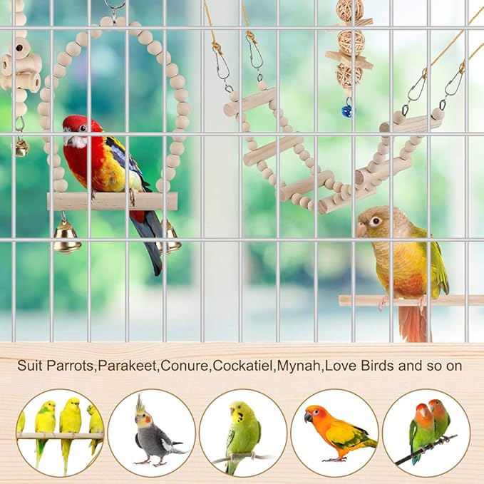 Bird Parrot Swing Toys, Chewing Standing Hanging Perch Hammock Climbing Ladder - Image 3