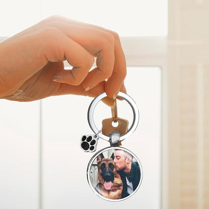 Custom Pet Photo Keychain Personalized Photo Pawprint Dog Tag Keychain Engraved - Image 2
