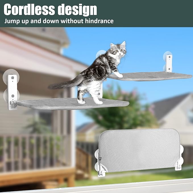 Sunhoo Cat Window Hammock Perch Cordless Perches Window Sill Seat Bed Foldable - Image 3