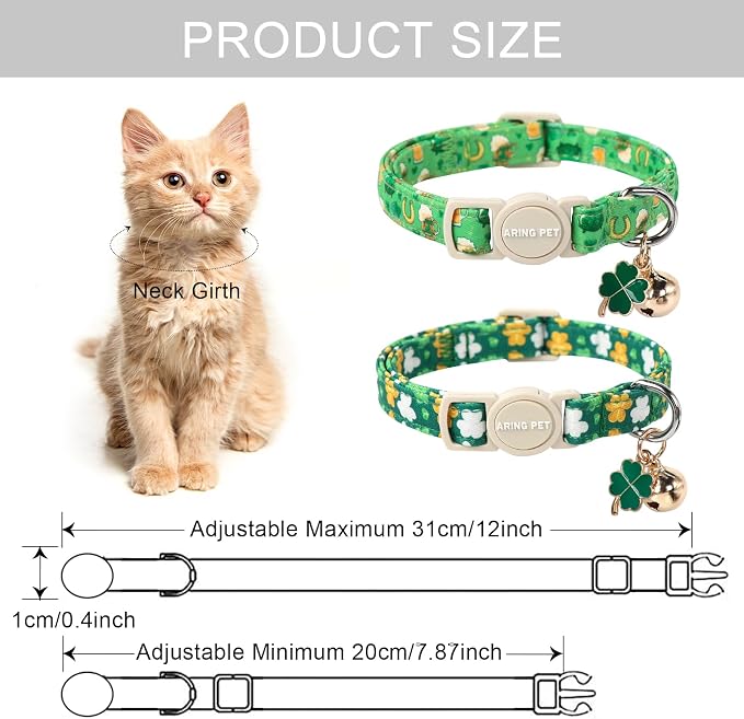 ARING PET 2 Pack St. Patrick's Day Cat Collars-Cute Green Clovers Cat Collar - Image 5