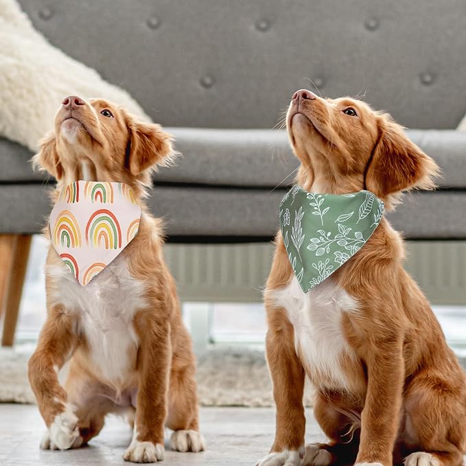 Whaline 4Pcs Boho Pet Bandanas Spring Daisy Dog Scarf Washable Adjustable - Image 4