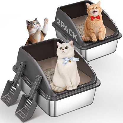 2PACK Stainless Steel Cat Litter Box, Large Litter Box by ICYAIR