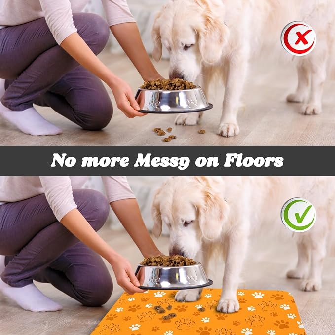 Dog Food Mat, Absorbent Water Bowl Mats Cat Pet Feeding Placemats Orange 24 * - Image 5