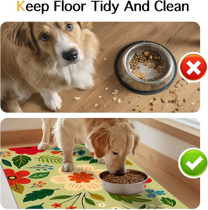 Non Slip Pet Feeding Mat with Floral Design - Image 8