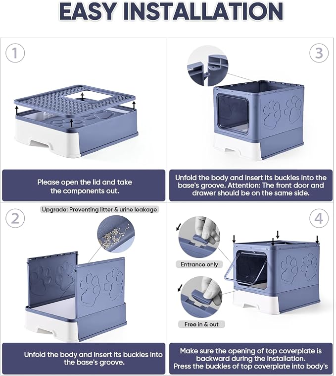 Cat Litter Box with X-Large Litter Mat and Scoop, Large Covered Litter Box with - Image 6