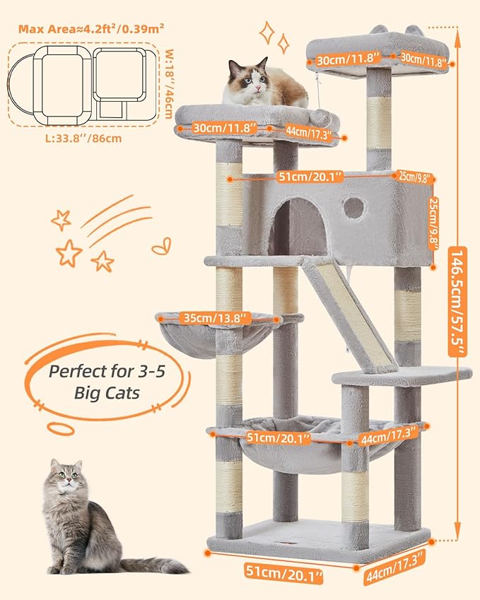 Taoqimiao Cat Tree 57.5-Inch, Cat Tower - Image 3