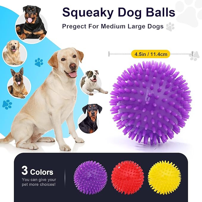 VITEVER 3 Colors 4.5” Heavy Duty Squeaky Dog Toy Balls - Image 3