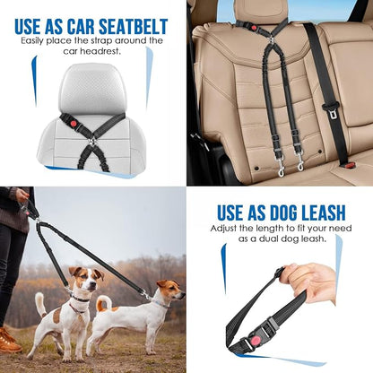 Dog Seat Belt for Car, Dual Pet Vehicle Headrest Restraint Safety Seatbelt - Image 5