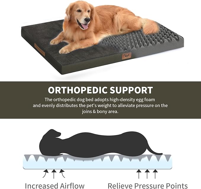 Plush Dog Bed for Medium Dogs, Waterproof Dog Crate Mat Orthopedic Egg Crate - Image 4