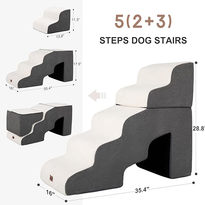 Dog Stairs for High Beds with Tunnel, 5-Step Dog Steps for Small Dogs and Cats - Image 2