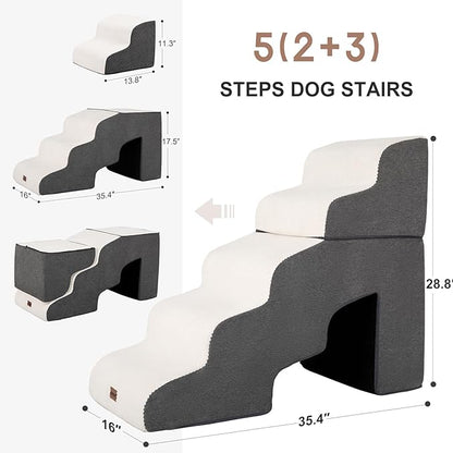 Dog Stairs for High Beds with Tunnel, 5-Step Dog Steps for Small Dogs and Cats - Image 2