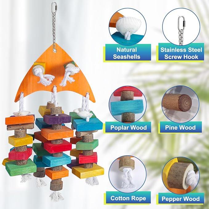 22.8" Natural Shell Parrot Toy for Medium & Large Birds - Image 3