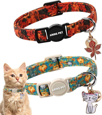 ARING PET 2 Pack Cat Collars, Breakaway Cotton Fall Halloween Kitten Collar by ARINGPET